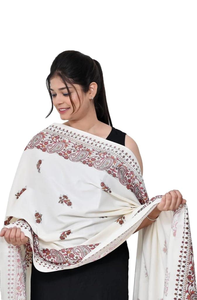 White Kashmiri Printed Woolen Warm Shawl/Soft Shawl for Women and Girls for Winter Season Size 40X 80 Pack Of 1 view 2