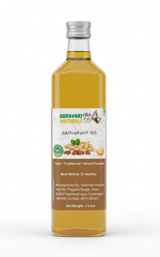 Godavari Naturals Wood Cold Pressed Ground Nut Peanuts Oil 1 Litre | Plastic Bottle | Kolhu/Kacchi Ghani/Chekku/Ganuga | Peanut Oil | Natural | Chemical-Free | Cold Pressed Ground Nut Oil for Cooking
