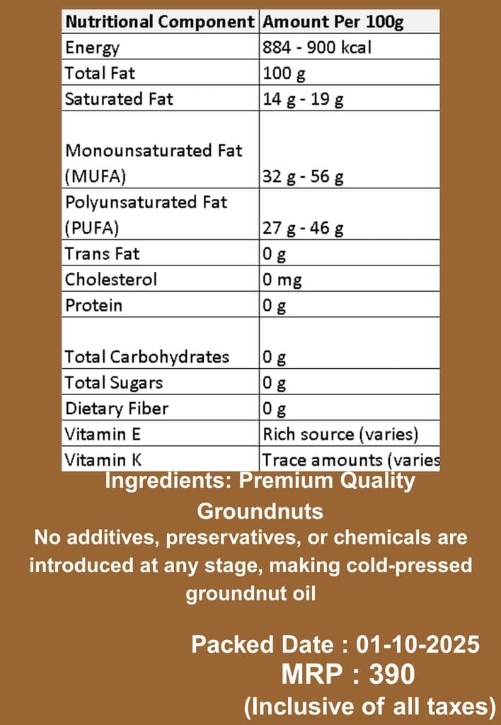 Godavari Naturals Wood Cold Pressed Ground Nut Peanuts Oil 1 Litre | Plastic Bottle | Kolhu/Kacchi Ghani/Chekku/Ganuga | Peanut Oil | Natural | Chemical-Free | Cold Pressed Ground Nut Oil for Cooking view 2