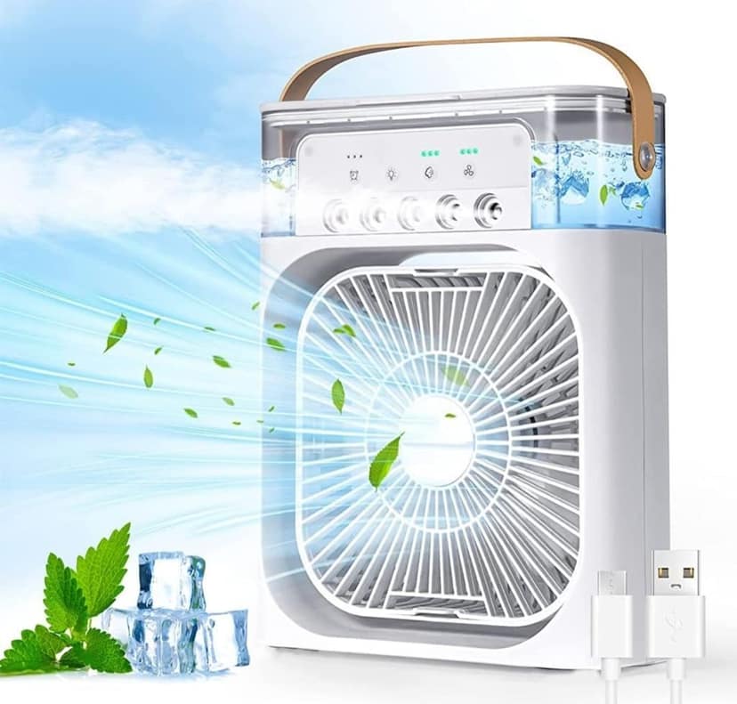 DHRUVINSRI Portable Humidifying Air Cooling Fan Display Mist Function High Speed Air Circulation Mini Cooler + Handle for Home Office Desk Personal use 1 Pc view 2