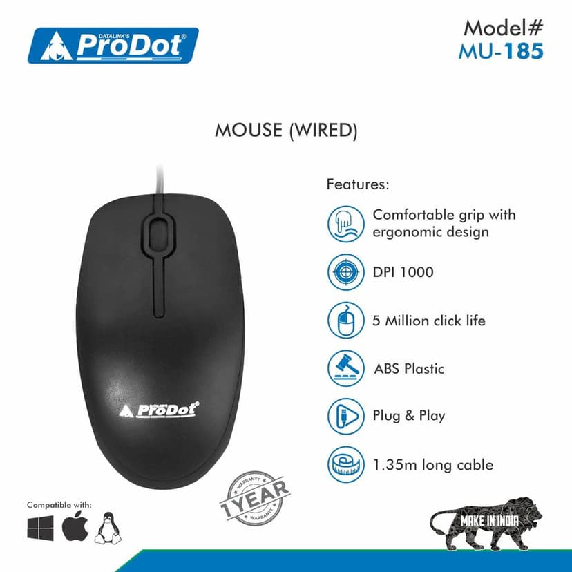 ProDot High-Performance Mouse - Ergonomic Design, Precise Tracking, Universal Compatibility - Ideal for PC, Mac, Gaming, and Office Use view 2