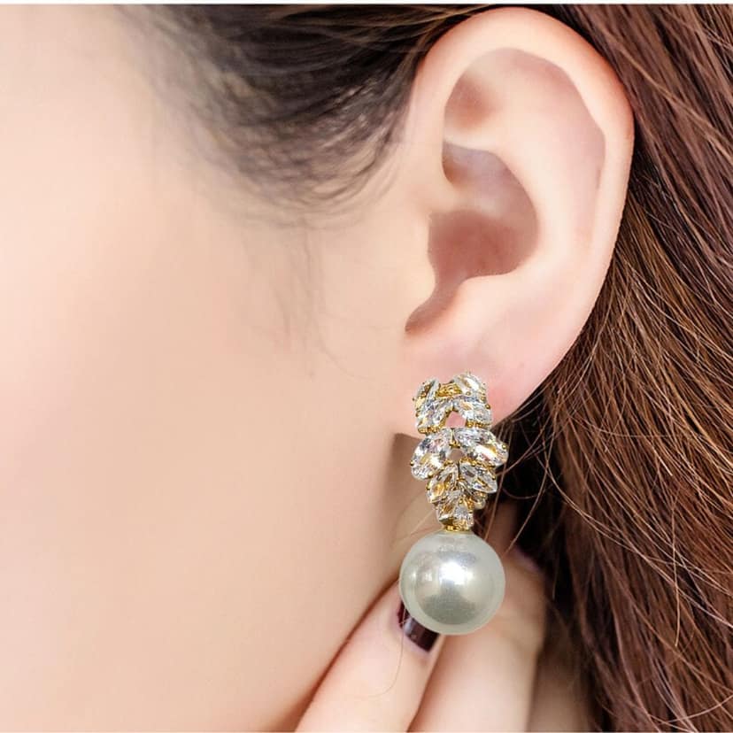 Jewelryklub American Diamond Earrings with Pearl Drop For Girls Women view 2