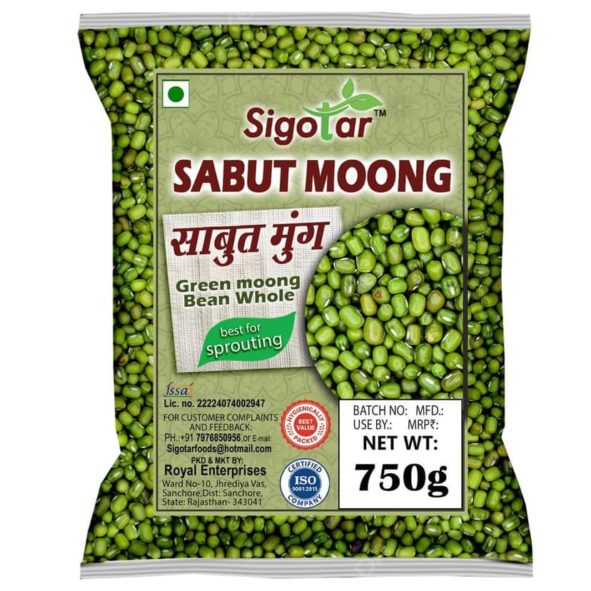 Sigotar Whole Moong Dal 750g � Pure, Unpolished & Nutrient-Rich Green Gram