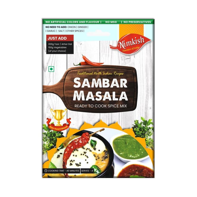 Nimkish Sambar Masala Ready to Cook Spice Mix | 40g | Onion Ginger Garlic Already in Mix | Himalayan Recipe
