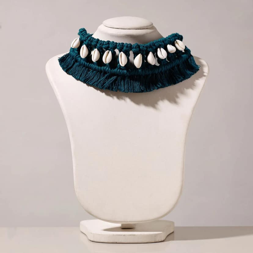 Green Thread & Seashell Handmade Macrame Choker