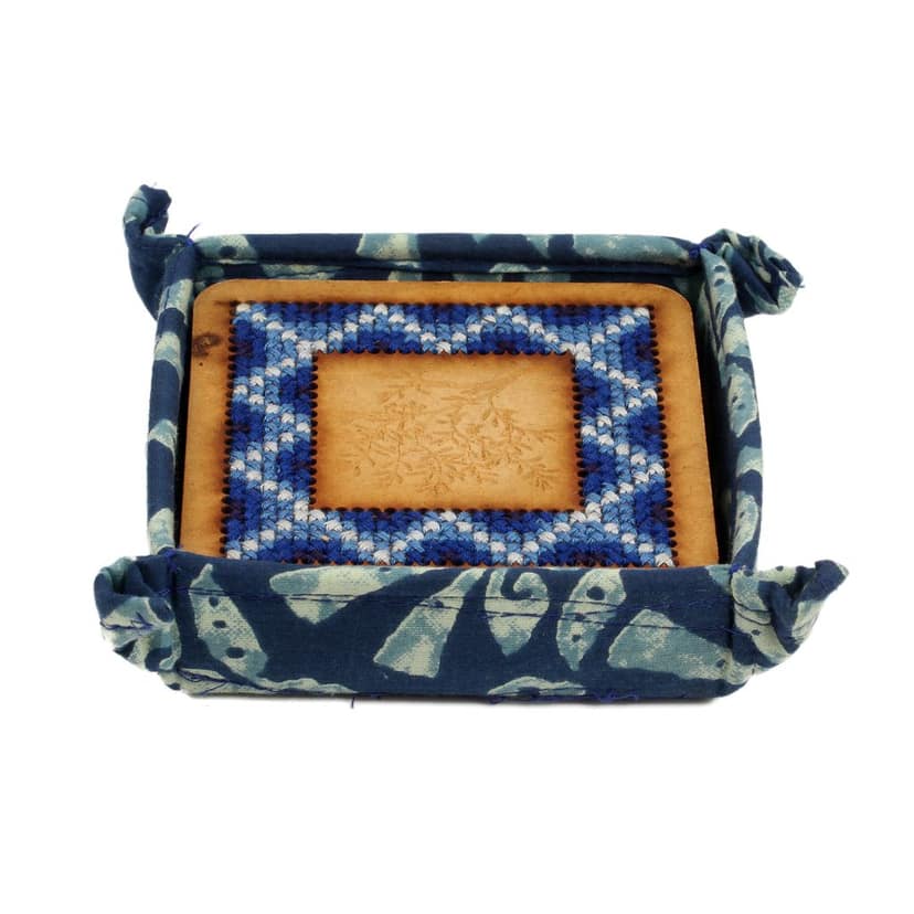 Tribes India Hand Embroidered Tea Coaster 4 Pc Set (Blue) view 2