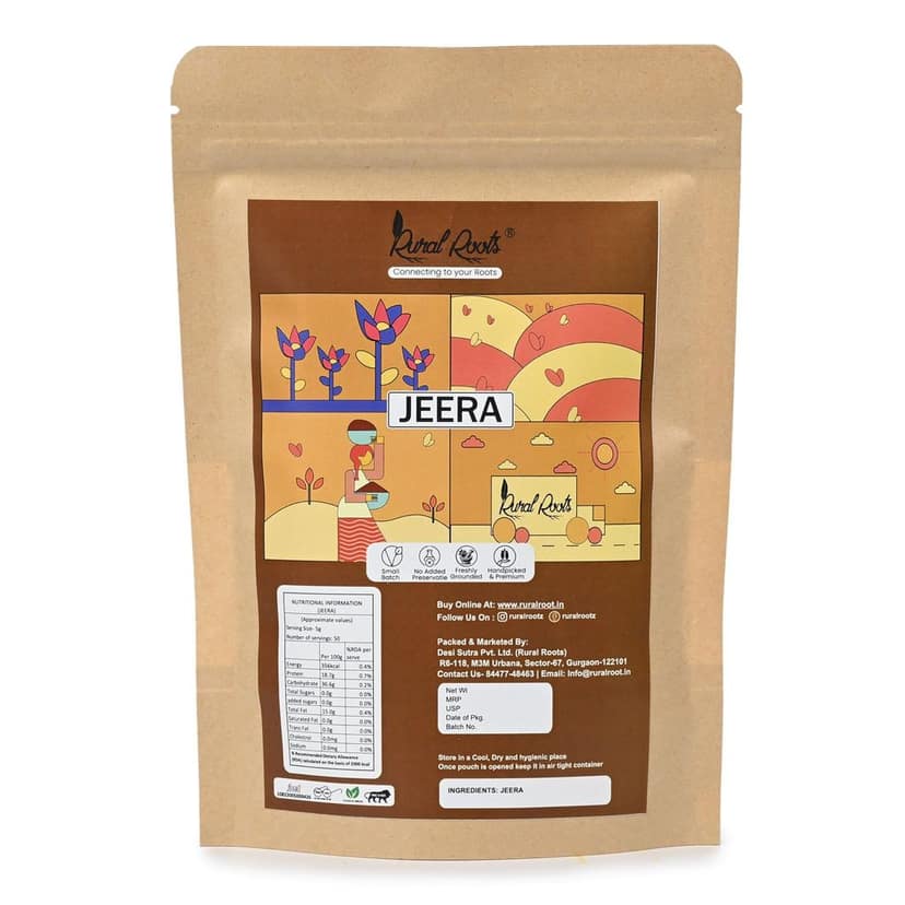 Rural Roots Jeera Whole - 200g | Cumin Whole | Whole Cumin Seeds | 100% Natural & Fresh - Hygienically Packed, Rich Aroma & Flavor | Whole Spices | Sabut Jeera | Spice for Indian Cooking view 2