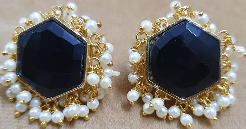 Brass Based Moti Work Beautiful Studs Earrings view 2