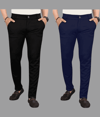 DWIDEN Regular Flat Men's Chinos - Navy Blue ( Pack of 2 )