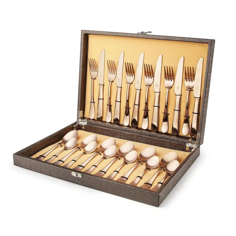 FnS Rosella Rose Gold Stainless Steel Cutlery Set with Box Packaging, 24 Piece (6 Dinner Spoon, 6 Dinner Fork, 6 Dinner Knife/Butter Knife, 6 Teaspoon)
