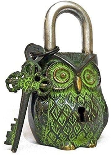 Artvarko Brass and Iron Handicraft Antique Finished Owl Functioning Lock with Two Keys view 2