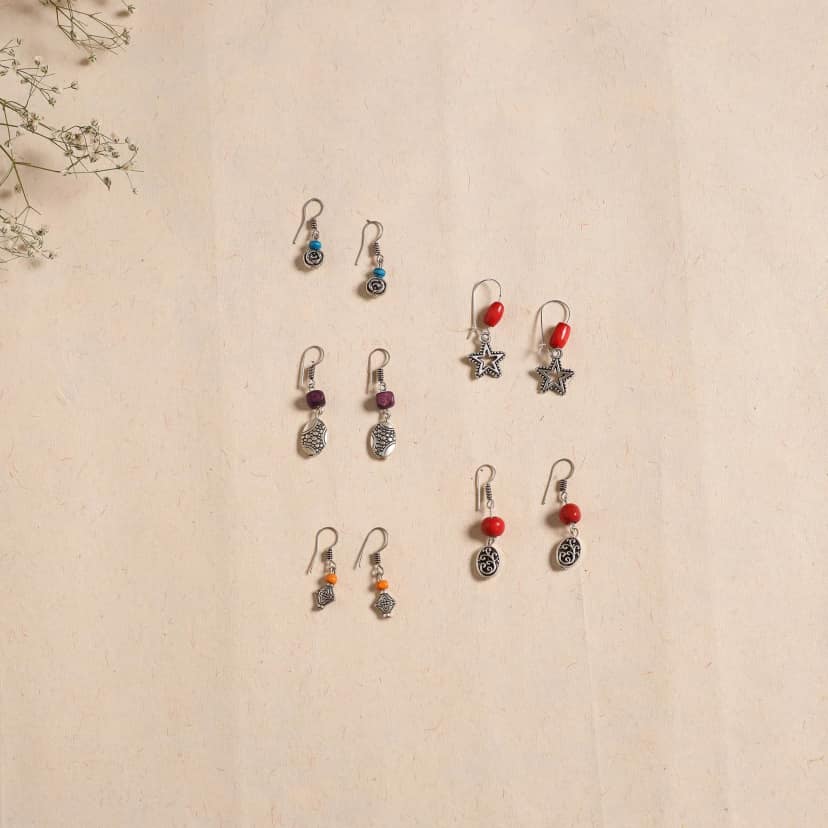 Multicolor Handmade German Silver Bead Earrings Set (5)