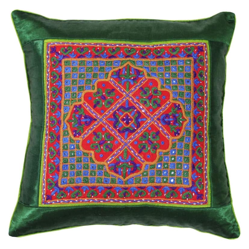 Garvi Gurjari (A Gujarat Govt Enterprise Green Hand Embroidered Mashru Cushion Cover