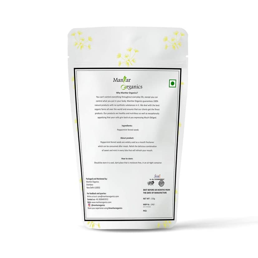 ManHar Organics White Peppermint Fennel Seeds - 150gm view 2