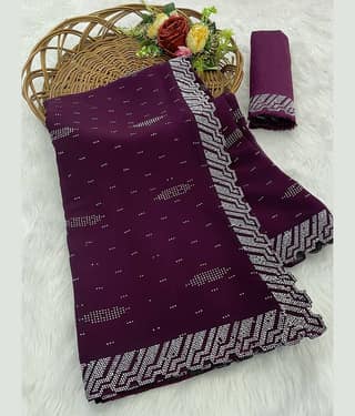 VEERAIVA Georgette Embellished Saree With Unstitched Blouse Piece ( Black )