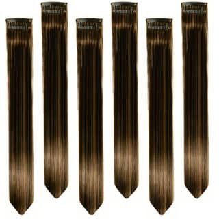 Paradise Clip in Colored Hair Streak (Strips) Extensions for Women, 20 Inch Straight Hair Highlights, Dark Brown with Golden Highlights, Instant Volume, No Damage, Heat Resistant Synthetic Fibre, Pack of 6 Paradise Clip in Colored Hair Streak (Strips) Ex