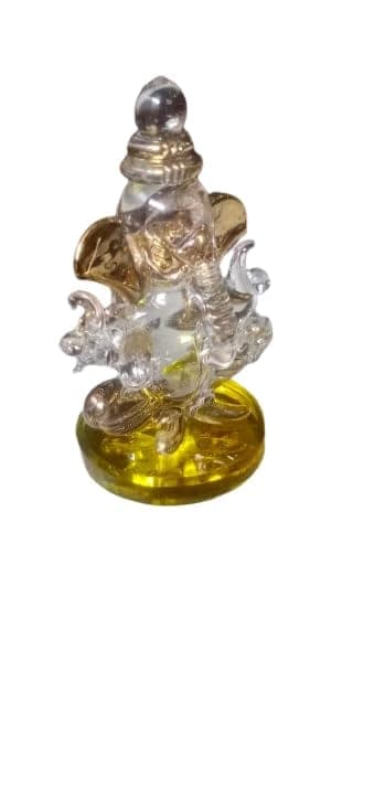Crystal Two Face Golden Color Ganeshji Idol for Home,Temple & Office Decoration view 2
