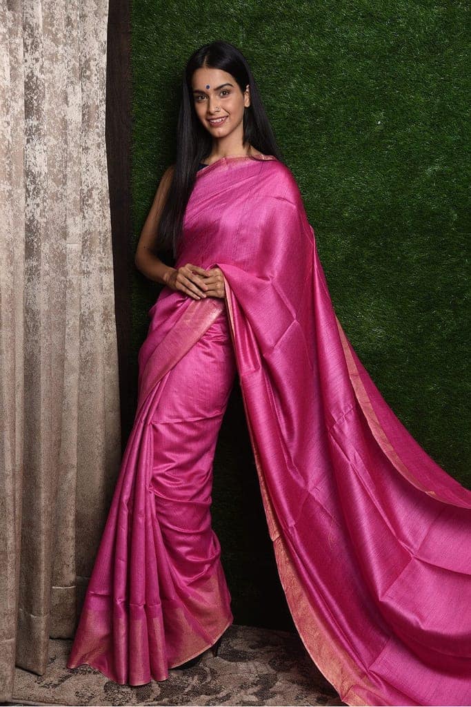 Moonga Tussar Pure Silk with Silk Mark (Magenta) view 2