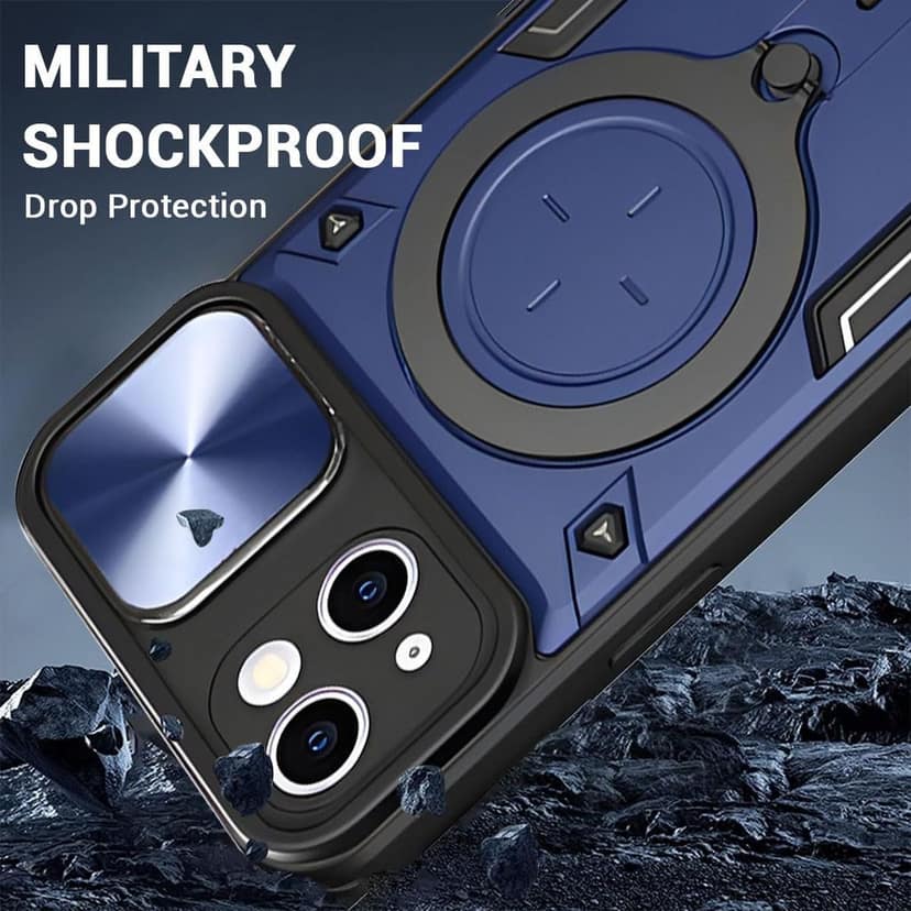 LIRAMARK Back Cover Case Compatible with iPhone 15 (6.1 inch) with Stand & Slider Camera Military Grade Drop Protection view 2