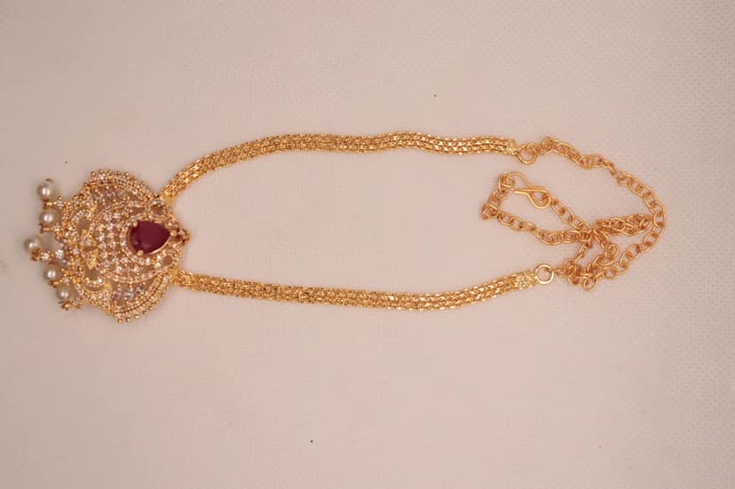Gold Plated AD Stone Pendant Set with Ruby Stone and Pearls view 2