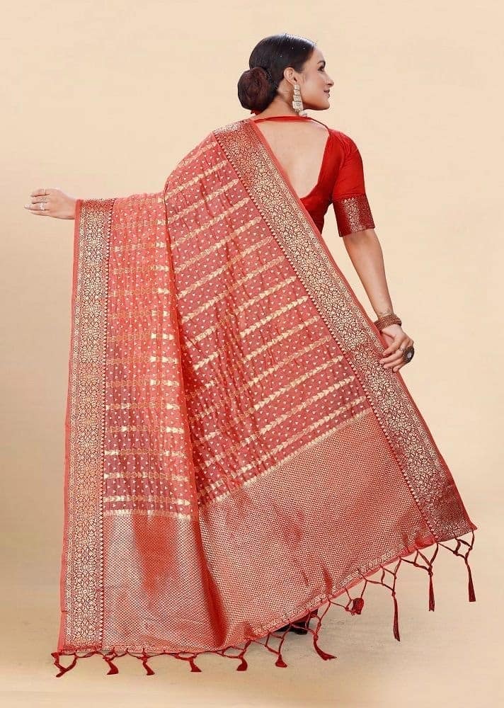 Woven Art Silk Saree in Dark Peach view 2