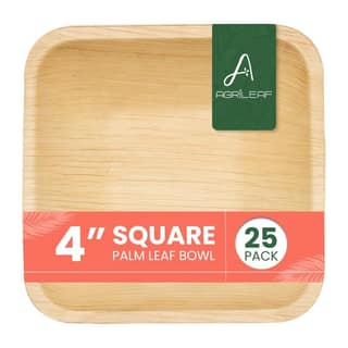 AGRILEAF Disposable Serving Bowl Set - 4 Inch Square Bowls 25 Pack Areca Palm Leaf Microwave Safe Like Wooden Bamboo 100% Compostable Small Bowls for Serving Dessert, Snacks and Ice Creams