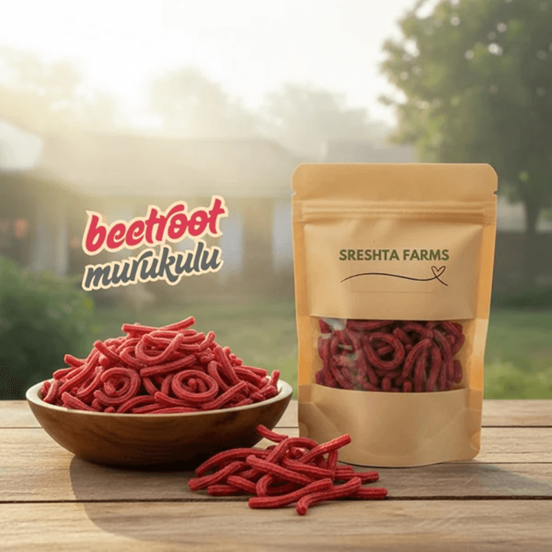 Sreshta Farms Crispy Murukulu Healthy South Indian Snack Beetroot