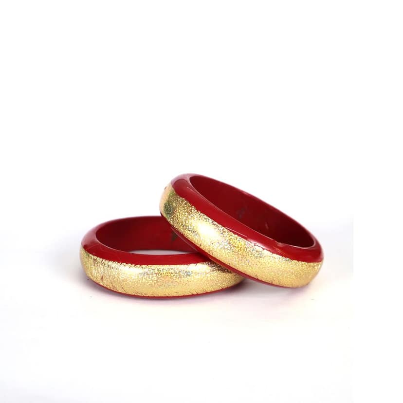 FHS traditional Rajasthani Handmade Round Shape Lac Bangles - Red view 2