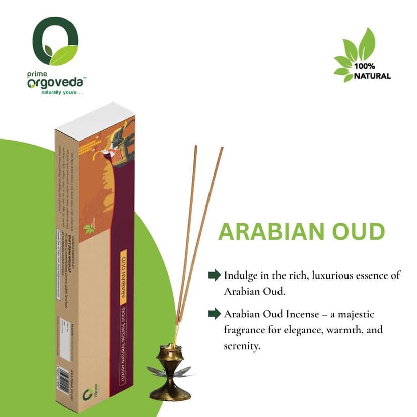 Prime Orgoveda Arabian Oud Incense Sticks | 100% Natural Charcoal-Free Agarbatti | Long-Lasting Oud Aroma for Prayer, Pooja & Meditation (Pack of 50 Sticks) view 2