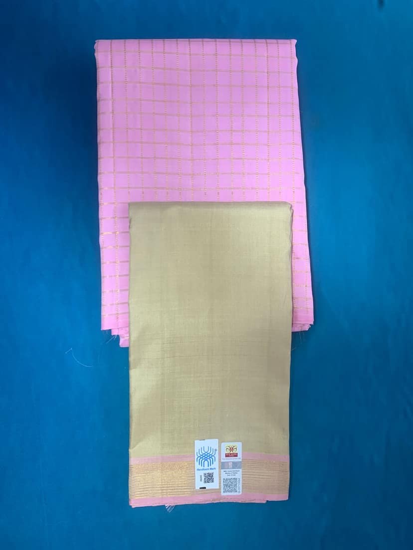 NVHSVBP002-Pink Handloom silk Veshti And Babypink Handloom Silk Shirt 2.5 meters view 2