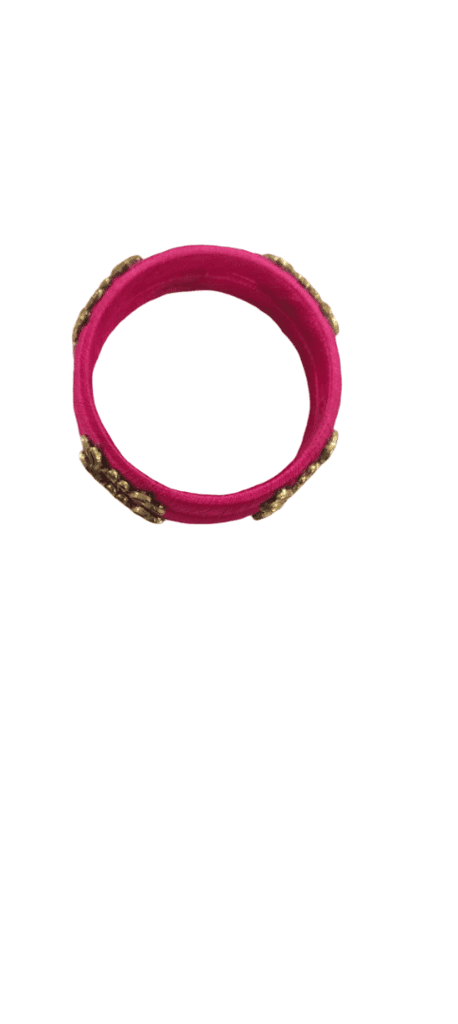 Traditional Pink Silk Thread Bangles with Stone & Kundan Embellishments (Pair) view 2
