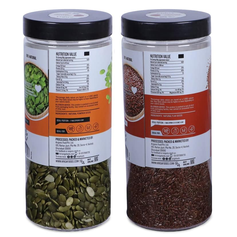Ariga Foods Raw Pumpkin Seeds & Raw Flax Seeds | Premium Quality Mixed Seeds (2 x 500g) view 2