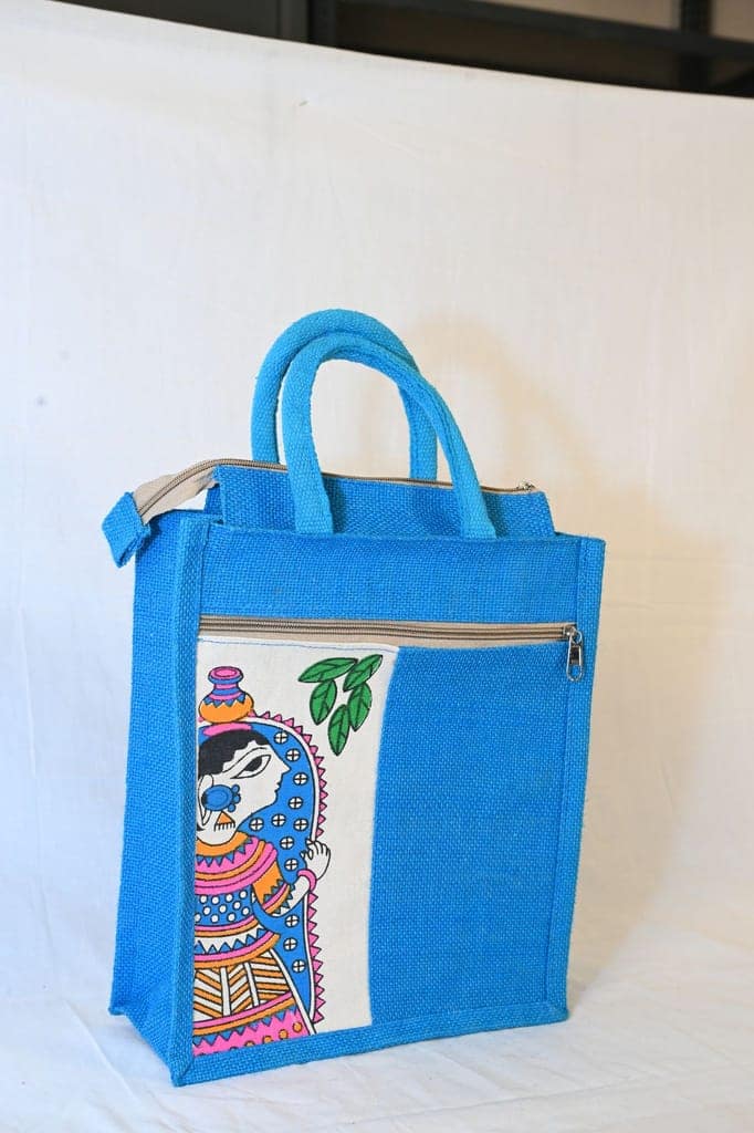 Blue Handbag with Traditional Indian Art view 2