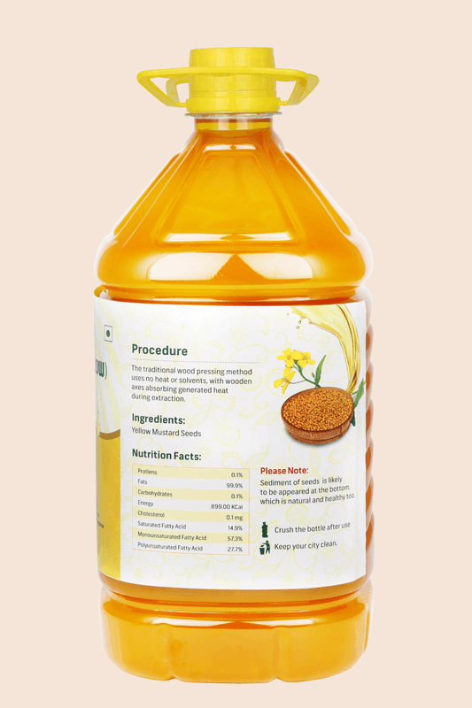 Green Habits Cold Pressed Yellow Mustard Oil (5 Litre) | Wood-Pressed (Lakdi Ghana) | Pure & Natural Cooking Oil