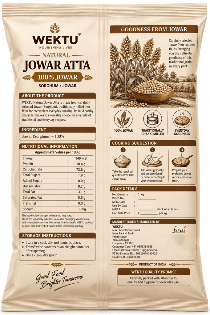WEKTU Natural Jowar Atta 1 kg | 100% Jowar | Sorghum Flour | Traditionally Chakki Milled view 2