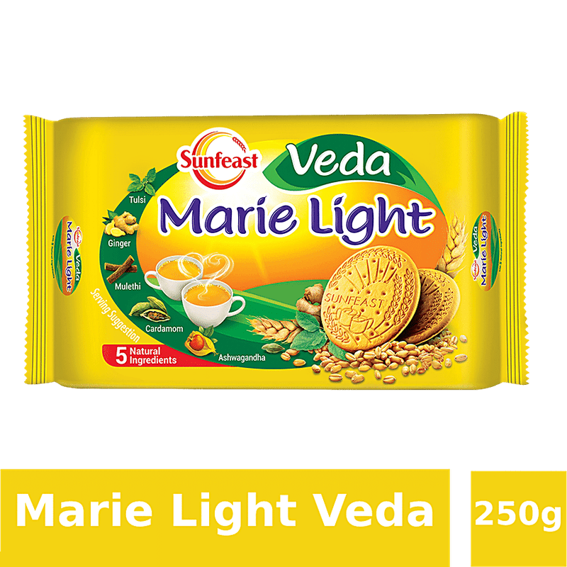 Sunfeast Veda Marie Light Biscuits - With 5 Natural Ingredients, Tea Time Partner, 250 g