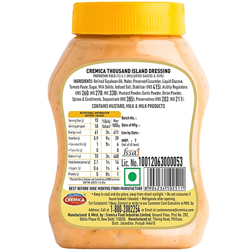 Cremica Salad Dressing - Thousand Island, 275 G Bottle view 2