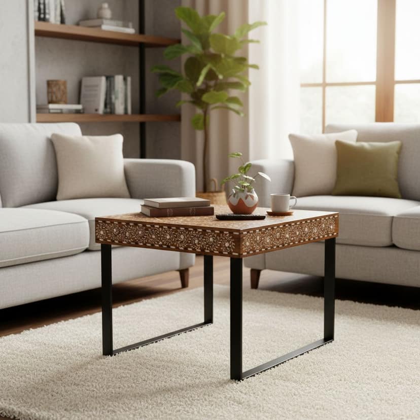 Bone Inlay Coffee Table Squre Shape | Bedroom Furniture view 2