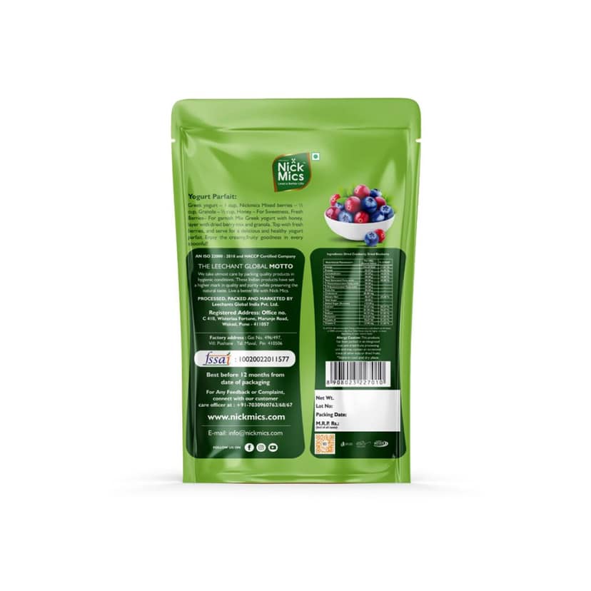 Nickmics Mix Berries 200gm | Dried Berries Mix | Healthly Snacks Contains Cranberry | Dried Cranberries | Blueberries | Strawberries | High in Antioxidants view 2