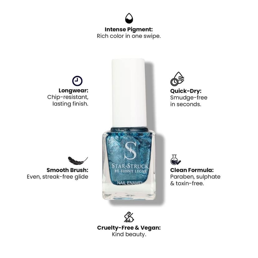 StarStruck by Sunny Leone - Blue Sparkle - Shimmer Nail Polish | Sparkling Finish & Smooth Application | Vegan & Cruelty-Free view 2