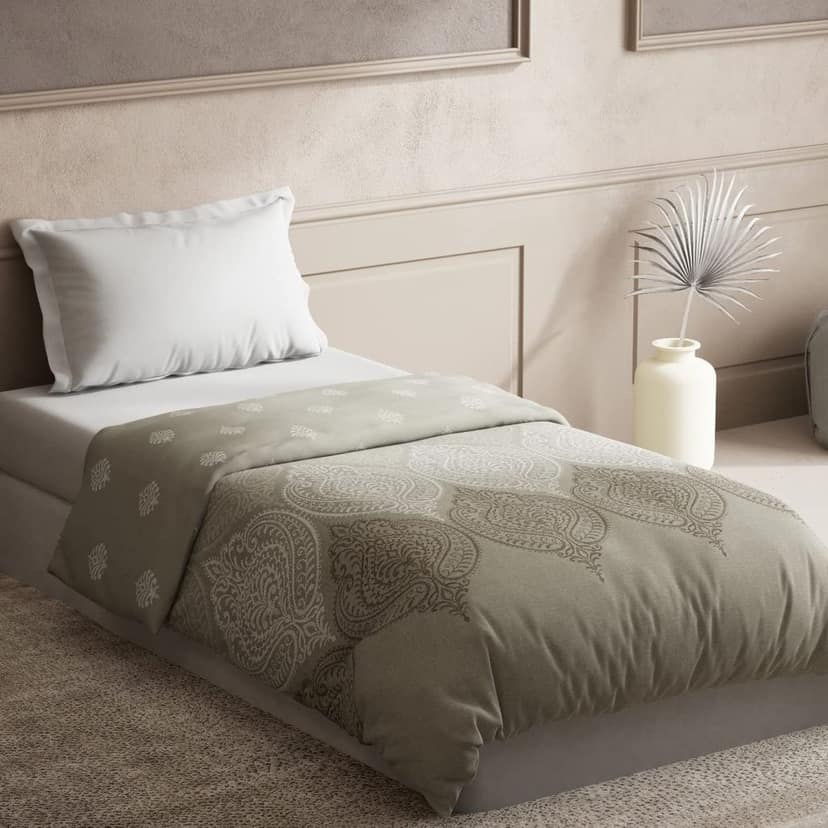 DDECOR - Cherish Collection 100% Cotton Ethnic Pattern 150TC Single Quilt|152 CM X 229 CM| - Grey view 2
