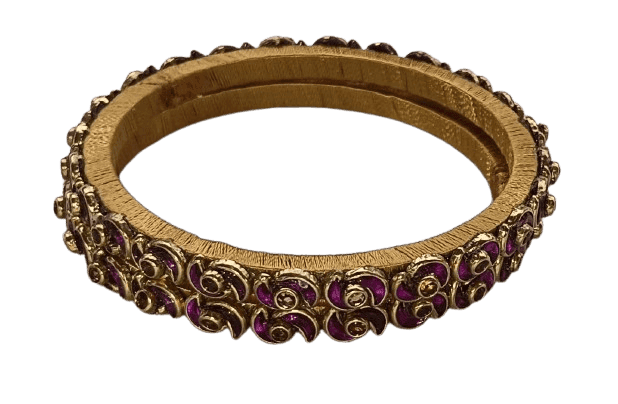 "Exquisite Golden Bangle Set with Intricate Stone Detailing - Perfect for Traditional Occasions" view 2