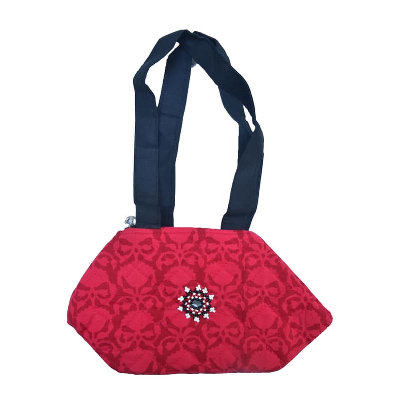 Tribes India Handcrafted Cotton, Sponge & Jaco Beeds Maroon Purse