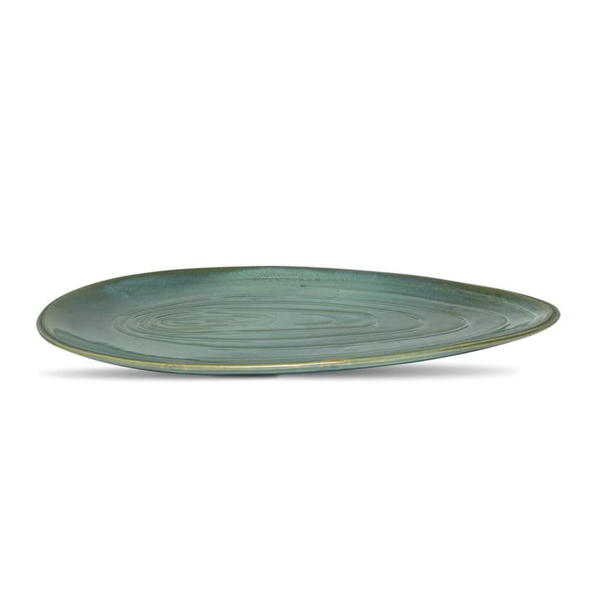 Ceramic Dining Studio Collection Emerald Green Almond Shaped Glazed Ceramic 13 Inches Serving Platter view 2