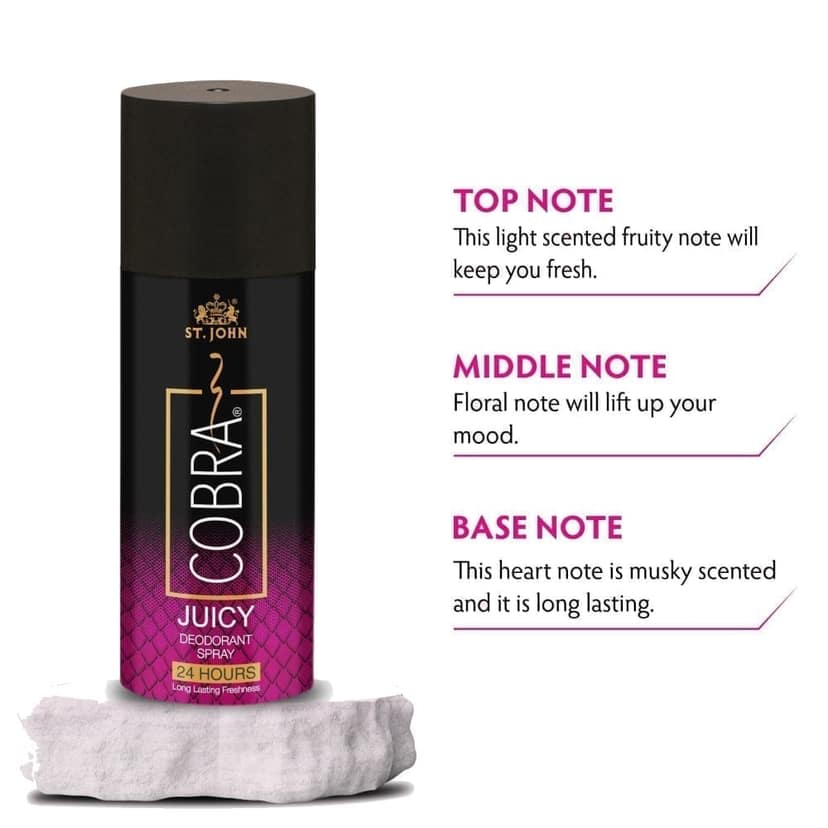 ST.JOHN Cobra Deodorant Juicy Long Lasting Perfumed Body Spray | Long Lasting Deodorant Spray For Women - 150 ML view 2