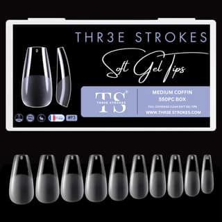 THR3E STROKES Soft Gel NailTips, Full Cover Clear Soft NailTips for Artificial False Nails Extension Nail Salons DIY NailArt with Box, 550PCS (MEDIUM COFFIN P3) THR3E STROKES Soft Gel NailTips, Full Cover Clear Soft NailTips for Artificial False Nails Ex
