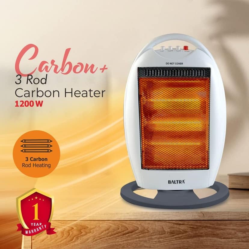 Baltra Carbon+ BTH137 1200 Watt Carbon Room Heater | Electric Heater for Home, Bedroom & Hall | Portable Indoor Heater for Winter | 3 Heating Level | ISI Mark Heater (White) - 1 Years Warranty view 2