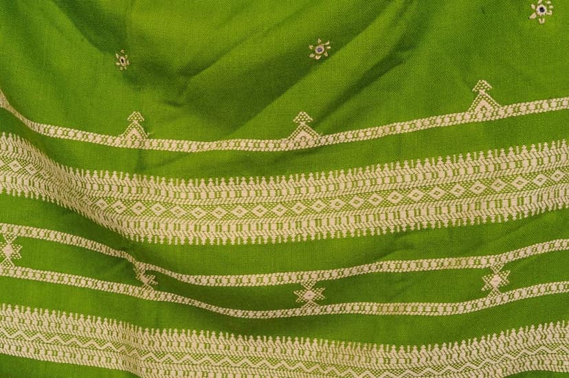 Peridot Shawl from Kutch with Embroidered Flowers and Mirrors view 2
