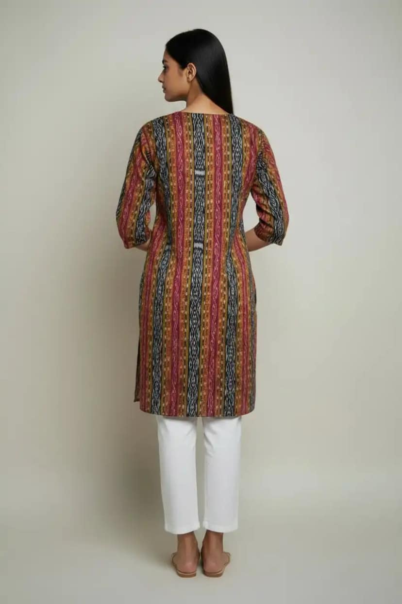 Handwoven Sambalpuri Cotton Kurti in Bandhakala Ikat, Natural Dyes view 2