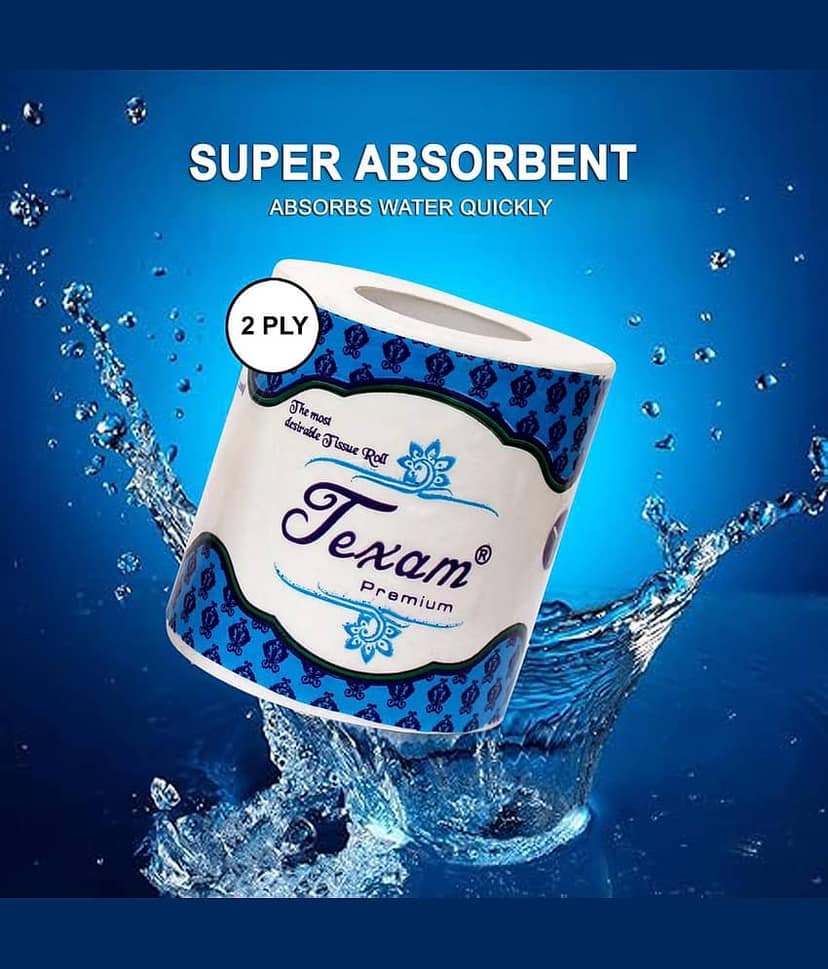 Texam 2 Ply Soft And Highly Absorbent Toilet Tissue Paper | 100% Natural Virgin Cellulose Fiber - Pack of 1 (350 Pulls Per Roll) view 2